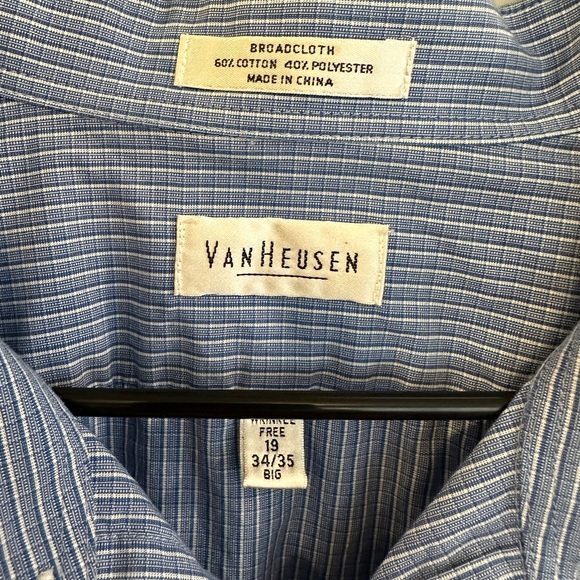 Van Heusen 19 Long Sleeve Button Down with Blue & White Stripes (Used Condition) - Picture 3 of 3